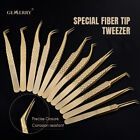 1Pcs Eyelash Extension Tweezers Fiber Tips Golden Stainless Steel High Precision