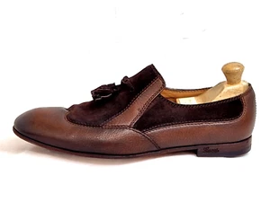 Gucci made in Italy men Tasseled slip on shoes all leather Brown UK 8.5 EU 42.5 - Picture 1 of 10