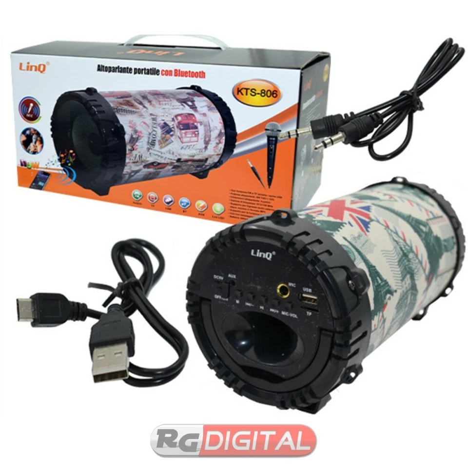 ALTOPARLANTE SUBWOOFER PORTATILE 4 POLLICI LINQ BLUETOOHT KTS-806 RADIO MP3 AUX - Immagine 1 di 3