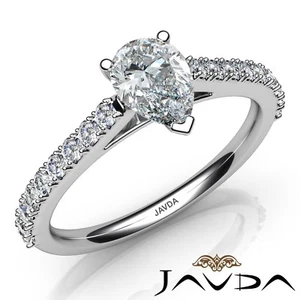 Anillo de compromiso clásico de piedra lateral con puntas de diamantes de pera oro GIA J-SI2 1,32 quilates - Imagen 1 de 12