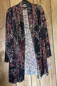NWT CALESSA 3X Burnout Black Multicolor Open-Front Topper Cardigan - Picture 1 of 4