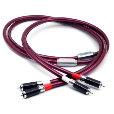 Pair High End 6N Pure Silver Conductor RCA HiFi Audio Cable & Carbon Fiber Plug - Image 1 of 4