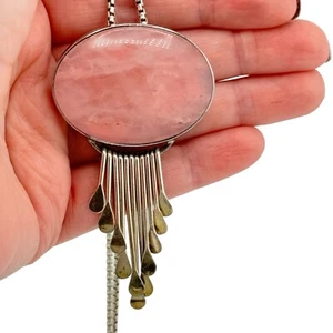 Sterling Silver Rose Quartz AIS Mexico Brooch/ Pendant Necklace Designer Large - Picture 1 of 12