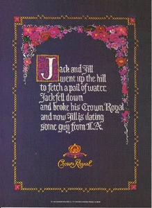 1986 Crown Royal Whiskey Jack & Jill Bar Decor vintage Print AD Advertisement - Picture 1 of 1