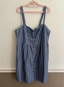 Forever 21 Strap Dress Plus Size 2X Chambray Striped Button Front Smocked Back - Picture 1 of 9