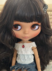 NEO Blythe Doll Custom Black Hair OOAK Matte Face Tan Skin BJD 12" Jointed Body