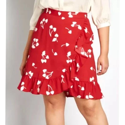 ModCloth Retro Cherries Wrap Skirt Cherry Red White Women's 10 NEW - Image 1 of 4