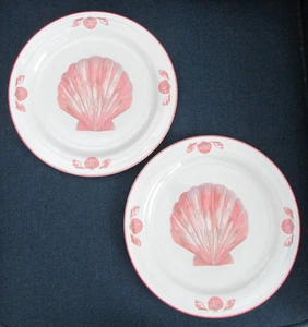2 Sangostone "Coquille" Pink Peach Sea Shell Dinner Plates - Picture 1 of 7