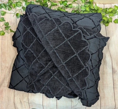 TRADITION PAMELA KLINE Black Velvet Coverlet Spread Embroidered Scallop Edge KG - Image 1 of 4