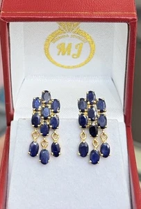 Pendientes colgantes de clip francés de oro amarillo macizo de 14k, zafiro térmico 4,29 gramos - Imagen 1 de 8