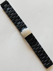 18mm - Black Plastic & Metal Watch Band - ( Silver / Stainless Steel Buckle ) - Picture 1 of 6