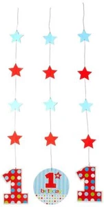 1st Blue Polka Dots & Stars Cute Kids Birthday Party Decoration Hanging Cutouts - Picture 1 of 1