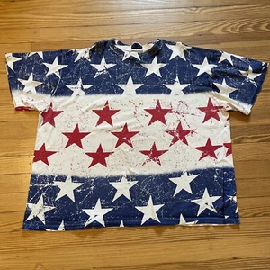 VTG 90s All Over Red White Blue Stars 4th of July America Single Stitch READ - Picture 1 of 9
