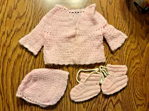 Baby layette set - pink includes sweater, hat, and booties - Picture 1 of 3