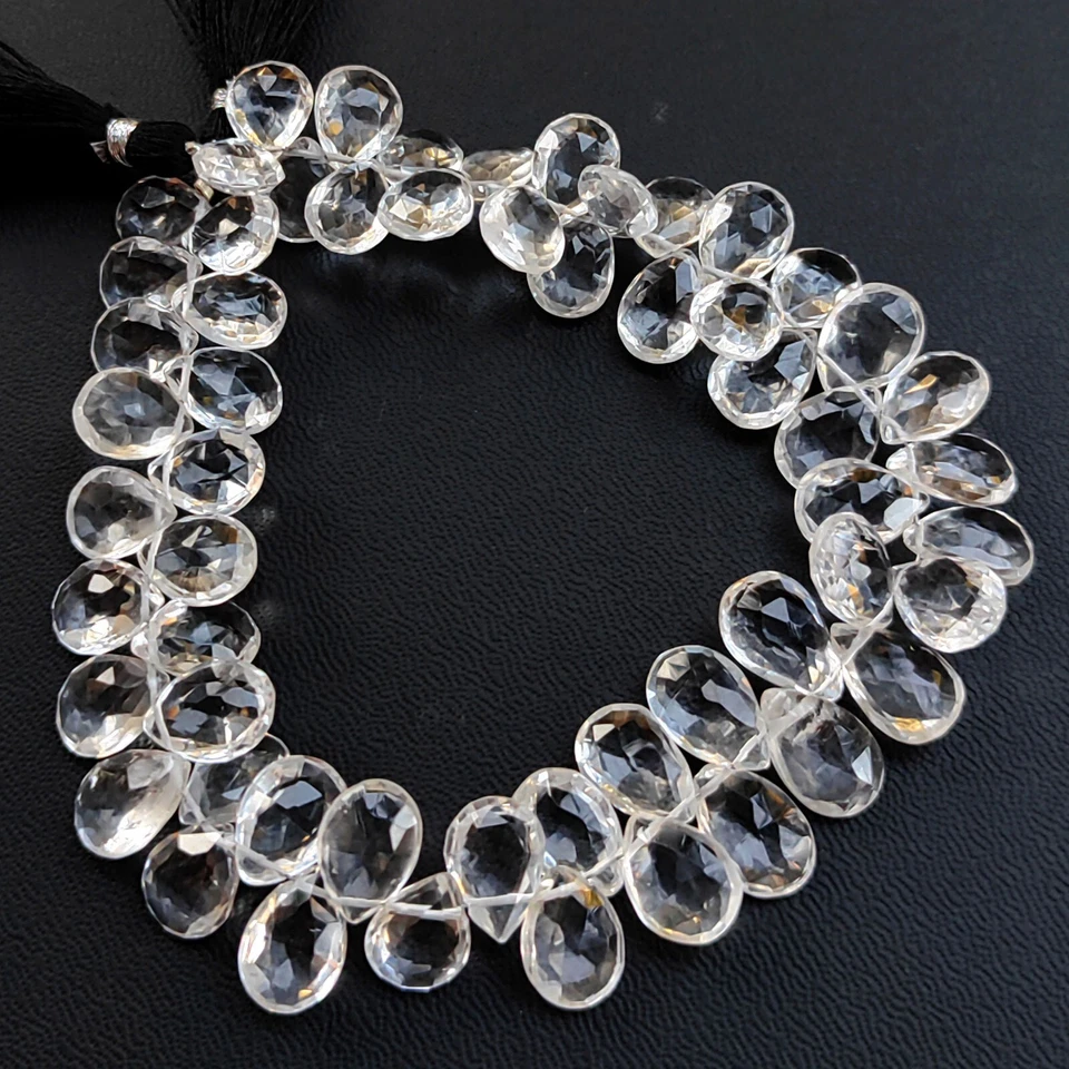 Cuarzo Cristal de Roca Natural 11x9 a 12x9 mm Tamaño Corte Pera Briolette 9.5" Hilo Foto 1 de 4