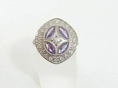 Ladies Victorian Design Solid 925 Sterling Silver Amethyst & White Sapphire Ring - Image 1 of 4