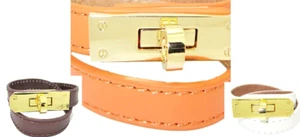 Pulsera envolvente cuero oro amarillo 18kt hebilla tornillo blanco bronceado calidad Nuevo - Imagen 1 de 3