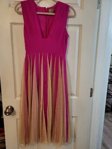 ASOS Fuschia Midi Sleeveless Dress Size 0 Plunging Neckline - Picture 1 of 9