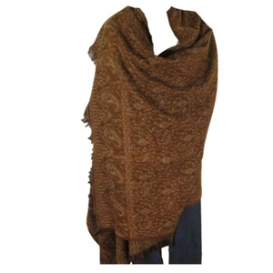 Throw/Shawl | Yak + Sheep Wool Blend | Nepal |Handmade | Paisley Design| Khaki - Picture 1 of 5