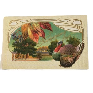 Vintage Erntedank Postkarte Türkei Herbst Blätter geprägt Gold Akzente gestanzt - Bild 1 von 5