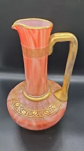 Loetz Carneol Pink White Marbled Glass Raised Enamel Pitcher 1890s - Picture 1 of 12