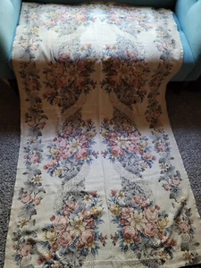 Vintage 40s Barkcloth Fabric Huge Double Panel Peach Roses & Flowers - Picture 1 of 7
