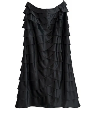 Vestido para mujer Adrianna Papell Evening Essentials negro satinado con volantes en capas 14 Foto 1 de 4