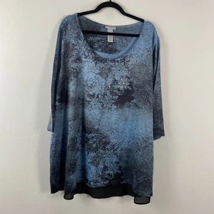 Catherines verzierte Tunika Größe 2X Schlitz hinten hoher niedriger Saum 3/4 Ärmel blau - Bild 1 von 9