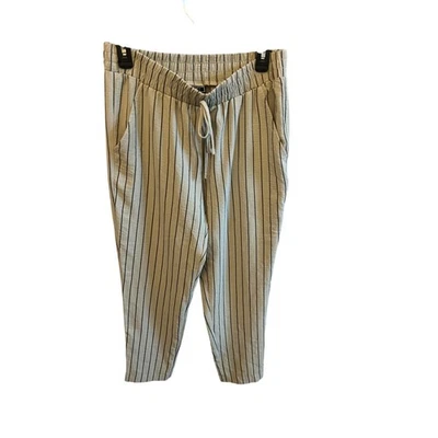 NYCC Striped Cropped Pants Elastic Waist Drawstring Casual Trousers S - Image 1 of 3