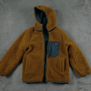 Patagonia Reversible Jacket Boys Large Fuzzy Fleece Hooded Fall Winter Coat - Picture 1 of 13