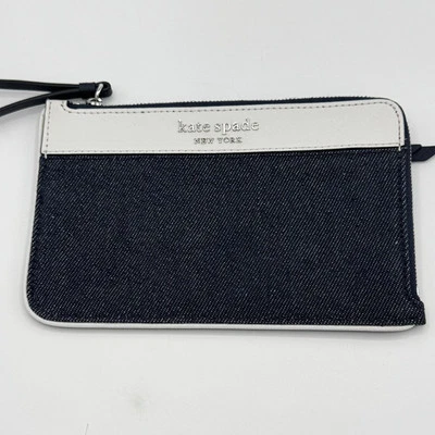 NUEVO Kate Spade Denim Azul Grande Muñequera Bolso sin asas Bolsillos para tarjetas de crédito Foto 1 de 4
