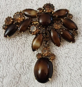 Spilla spilla stile giuliana strass cabochon vetro marrone opaco ambra vintage - Foto 1 di 4