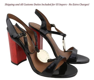 EMPORIO ARMANI X3P697 Mujer Tacones EU37 Negro Charol Puntera Abierta Tacones Bloque Foto 1 de 4