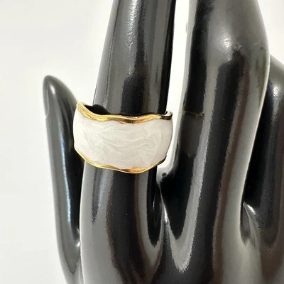 18K Gold Plated with White Tone Geometric Open Rings Adjustable Women Jewelry  - Image 1 of 4