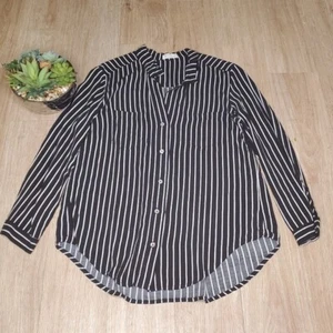 Just Living Mujer M Negro Blanco Top Rayas Botones Clásico Preppy Neutro - Imagen 1 de 8