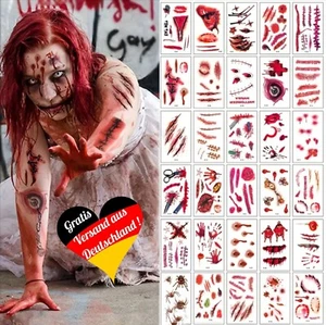 HALLOWEEN HORROR TATTOOS ⭐️5 Karten ca 20-30 St Narbe Wunde Blut Zombie Schminke - Bild 1 von 16