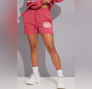 Womens Sweat Shorts Pink High Waist Cotton Blend Shorts Sz L Activewear~NWT - Picture 1 of 7