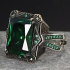 925 Sterling Silver Men's Ring with Zircon Stone, Silver Ring with Green Stone