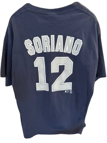 New York Yankees Blue Short Sleeve Stitched Jersey Shirt Alfonso Soriano Size XL Cover