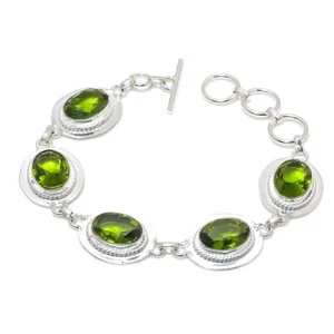 Green Peridot Gemstone Handmade 925 Sterling silver Jewelry Bracelet Size 7-8'' - Picture 1 of 1