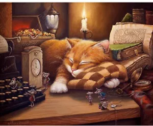 Paint By Numbers Adults Ginger Cat Taking A Cozy Nap DIY Painting Kit 40x50CM - Picture 1 of 7