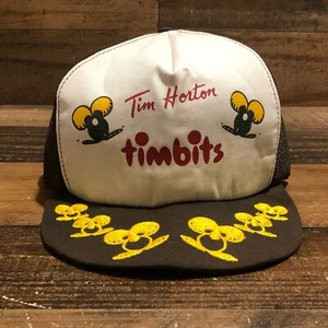 Vintage Tim Hortons Mütze Snapback Trucker Cap Herren braun hergestellt in Kanada Timbits LESEN - Bild 1 von 16