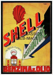 1926 SHELL GAS AND OIL ADVERTISING 8.5X11 POSTER ART GRAPHICS GLOBE PUMP BENZINA - Picture 1 of 1