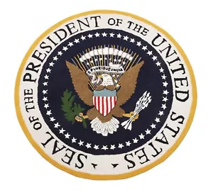 Nuevas alfombras redondas con bandera de Estados Unidos Eagle Pluribus President acolchadas a mano 100 % lana - Imagen 1 de 4