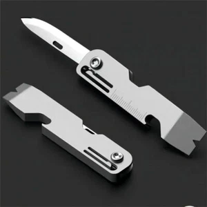 EDC Titanium Multi Tools Folding Knife Bottle Opener Pry Bar Crowbar Keychain - Picture 1 of 9
