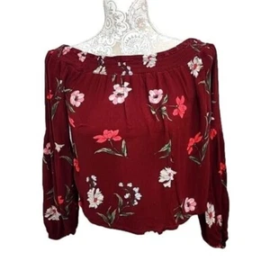Hollister Burgandy floral on/off shoulder top, size S - Picture 1 of 6