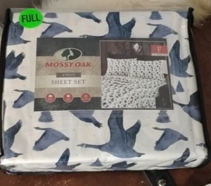 Mossy Oak Full Size Bettwäsche Set Weiß Blau Marine Gänse Vogel Muster 4 Stück Set - Bild 1 von 4