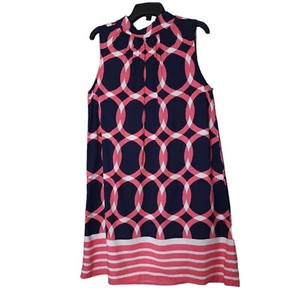 Crown Ivy Retro Shift Dress SMALL Racerback Halter Style Circles Pink Blue White - Picture 1 of 6