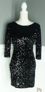 Boohoo Night Black Sequinned Bodycon Party Occasion Dress UK 10 EUR 38 V Back - Picture 1 of 4