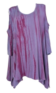 Soft Surroundings XL Shirt Damen V-Ausschnitt Batik lila Cold Shoulder Batik Top - Bild 1 von 6
